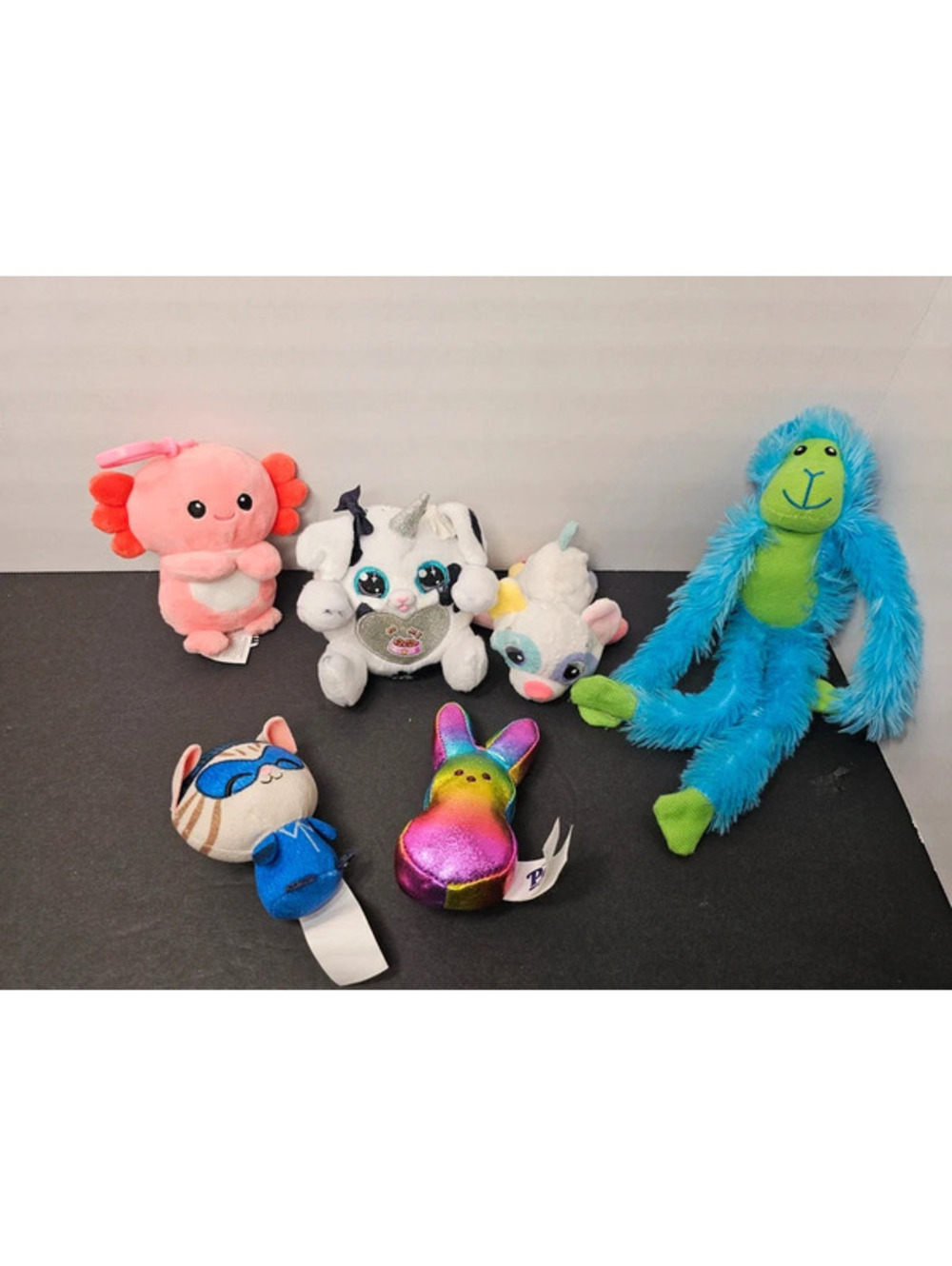 Plush Bundle Lot of 6 Axolotl Peeps Bunny Monkey Cat Mixed Stuffed Animals